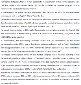 Mobile Phone Description for software related patent application